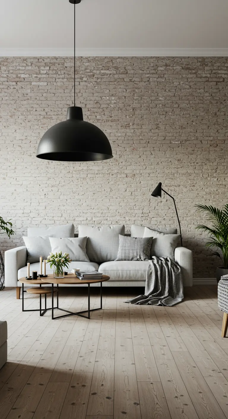Oversized matte black dome pendant light hanging over a coffee table in a light-filled room.